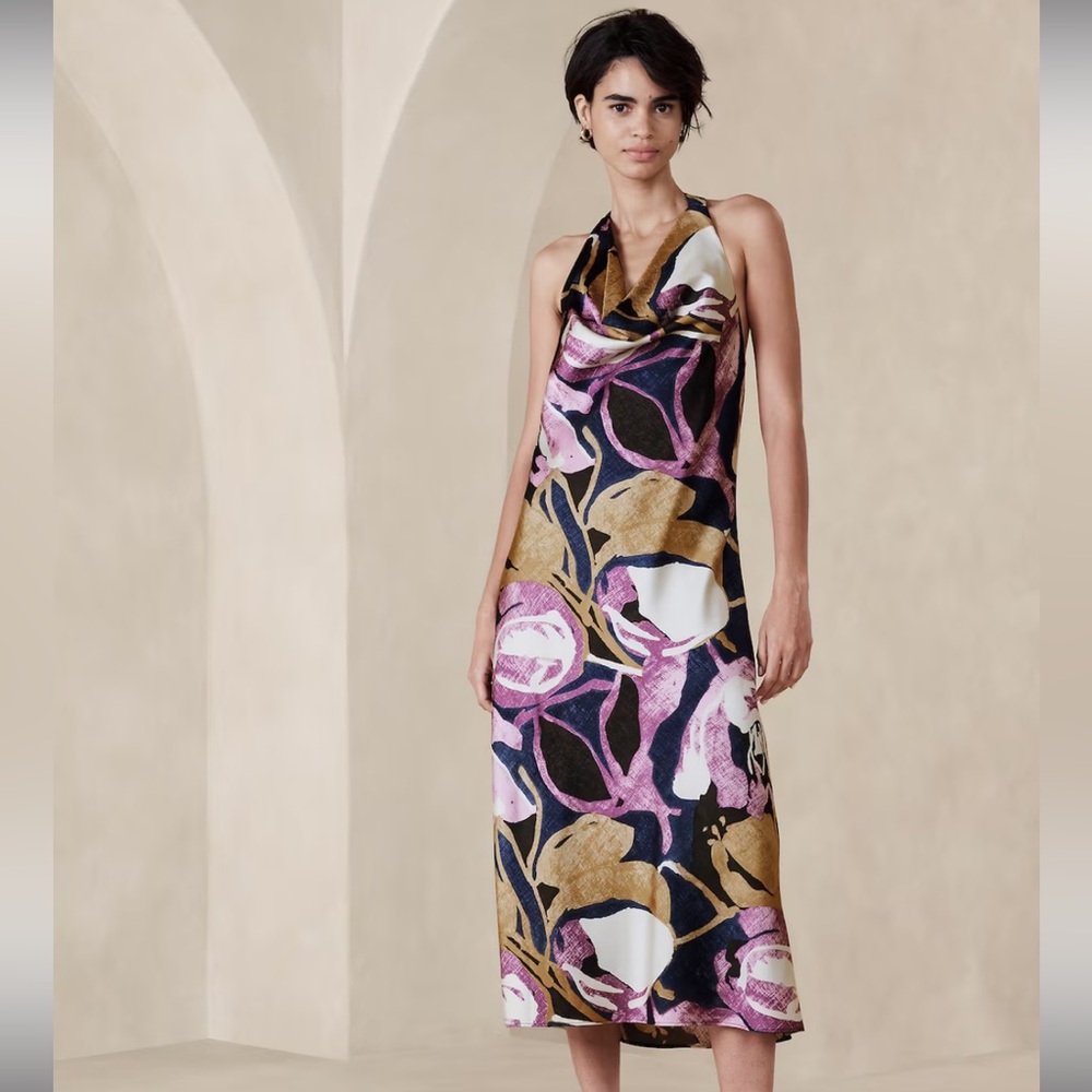 Banana Republic satin halter-neck midi dress
